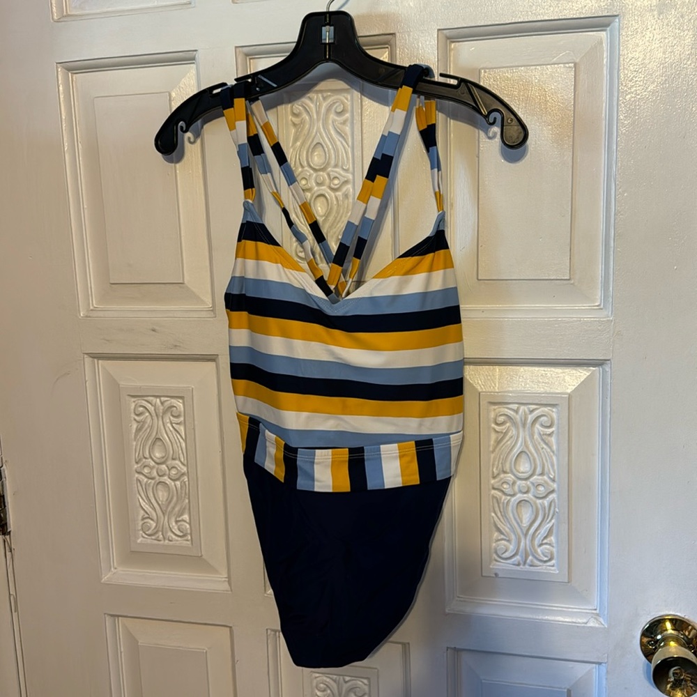 Kona Sol Blue Solid/Striped One Piece Size 14W